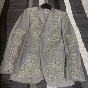 Elegant Silver Embellished Men's Blazer